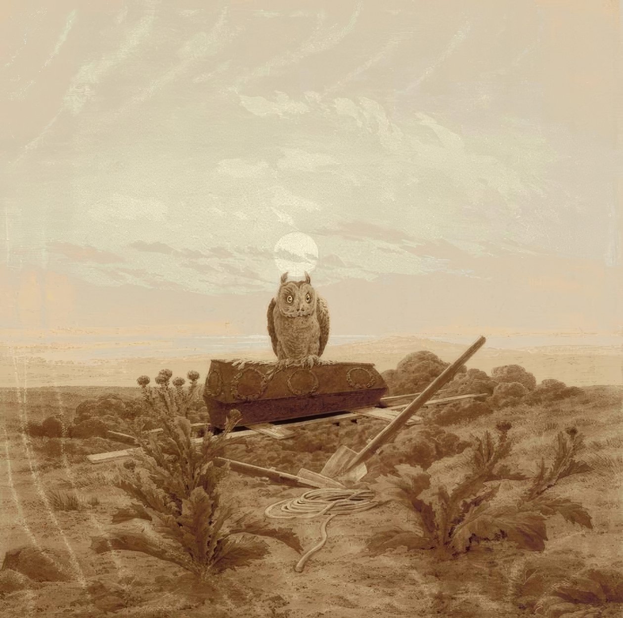 Landscape with Grave, Coffin, and Owl by Caspar David Friedrich