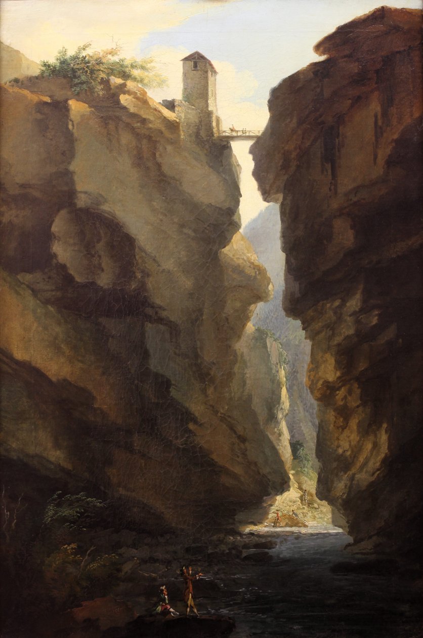 Bridge and Gorges of Dala River in Leukerbad, View Towards the Valley by Caspar Wolf