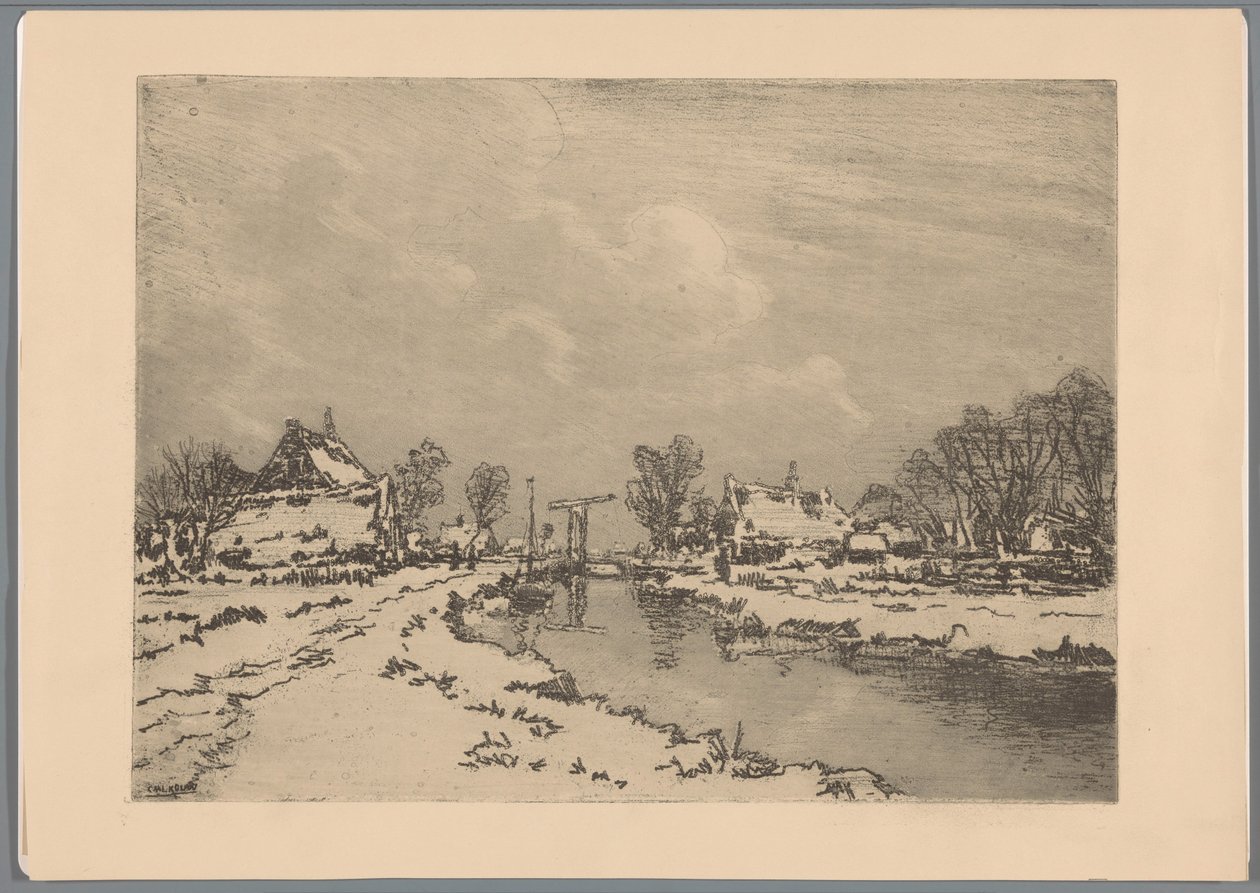 Snowy Landscape with Canal and Drawbridge by Casper M.L. Kouw