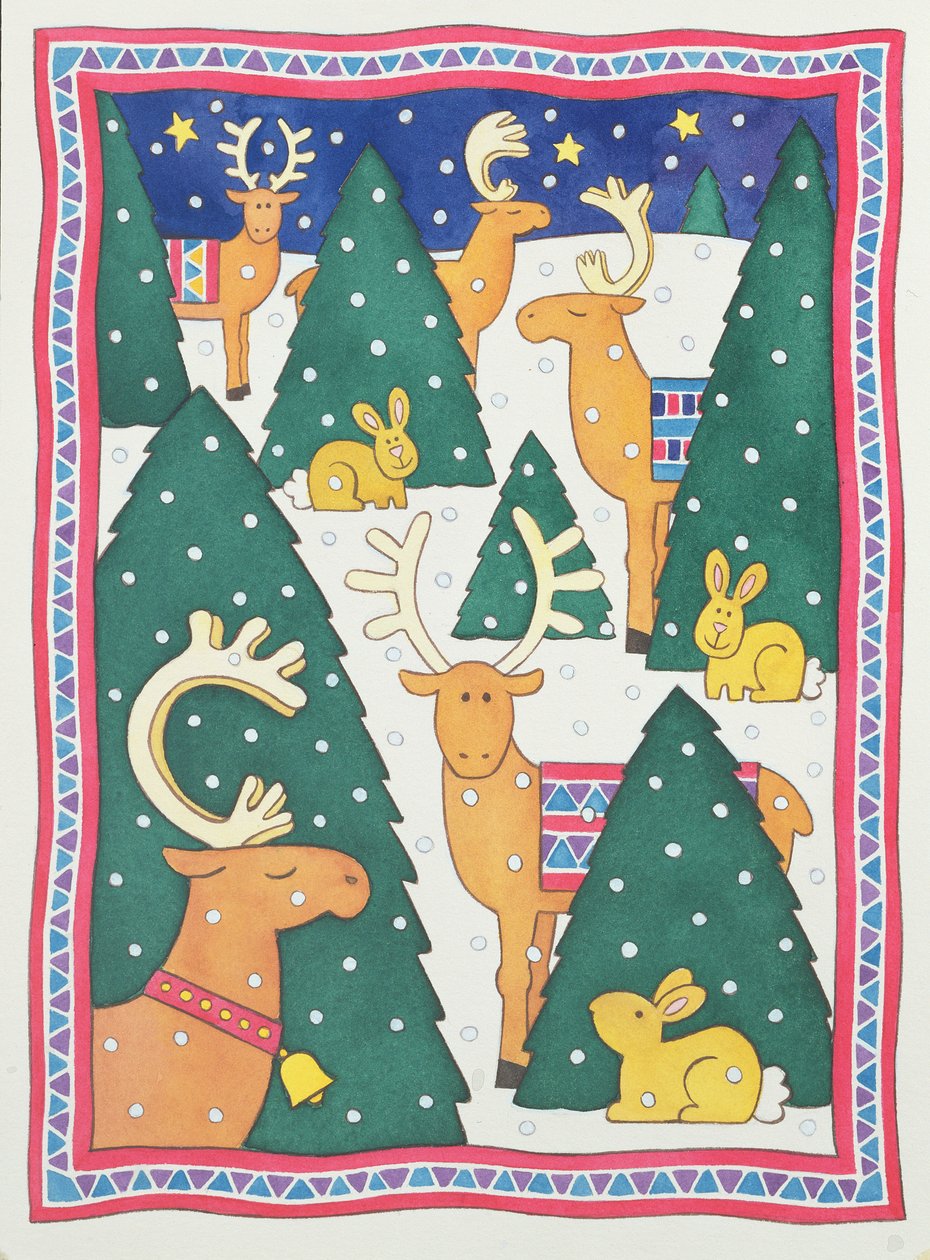 Reindeers around the Christmas Trees by Cathy Baxter