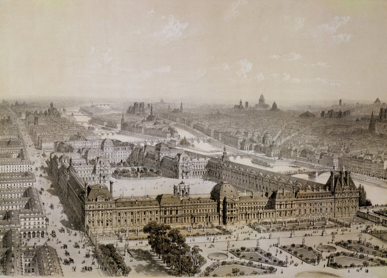The Finished Louvre and the New Rue de Rivoli, engraved by Philippe Benoist by Chapuis