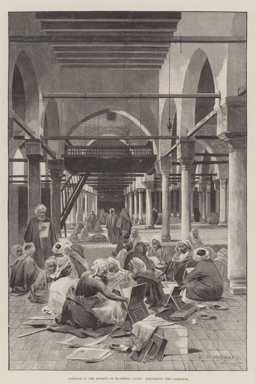 Interior of the Mosque of El-Azhar, Cairo, discussing the Campaign by Charles Auguste Loye