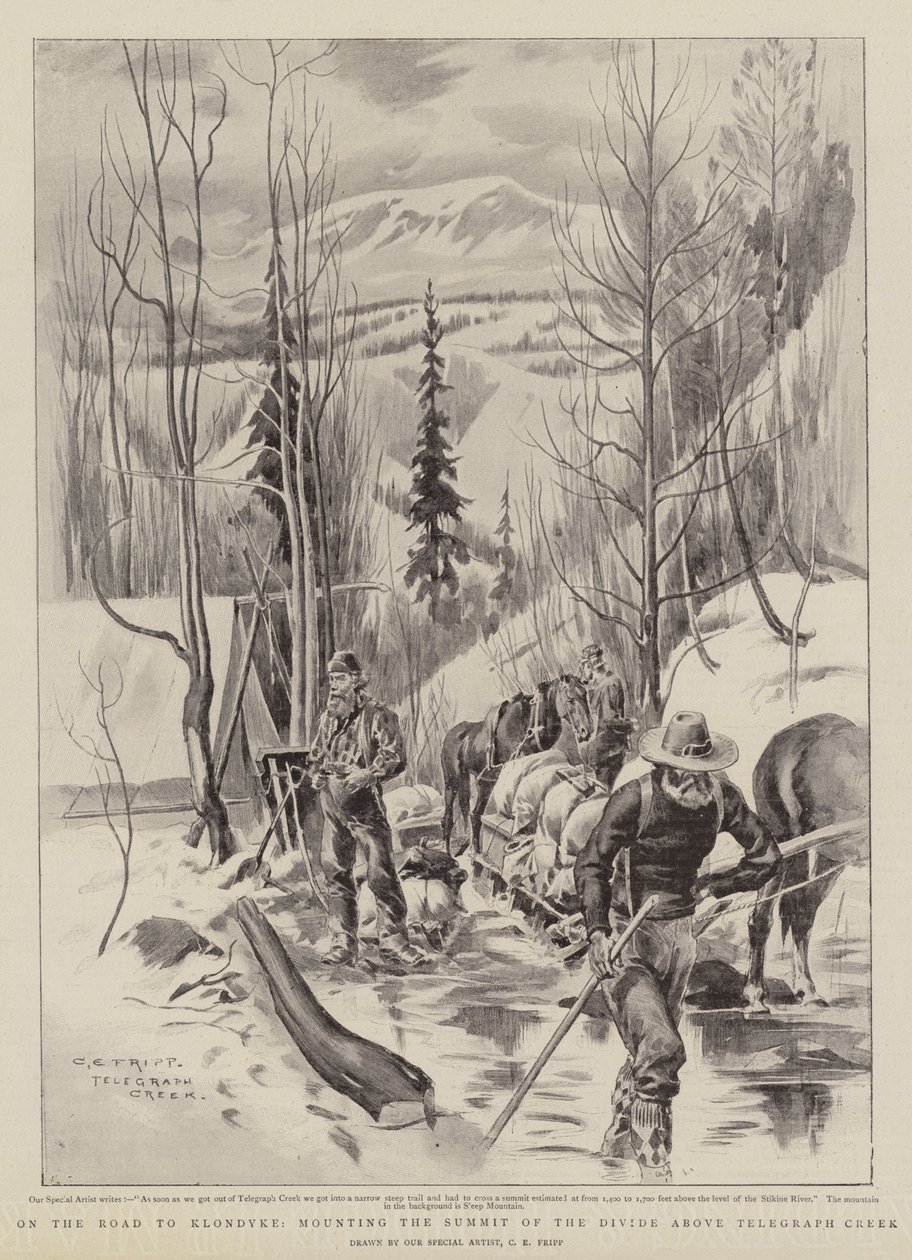 On the Road to Klondyke, Mounting the Summit of the Divide Above Telegraph Creek by Charles Edwin Fripp