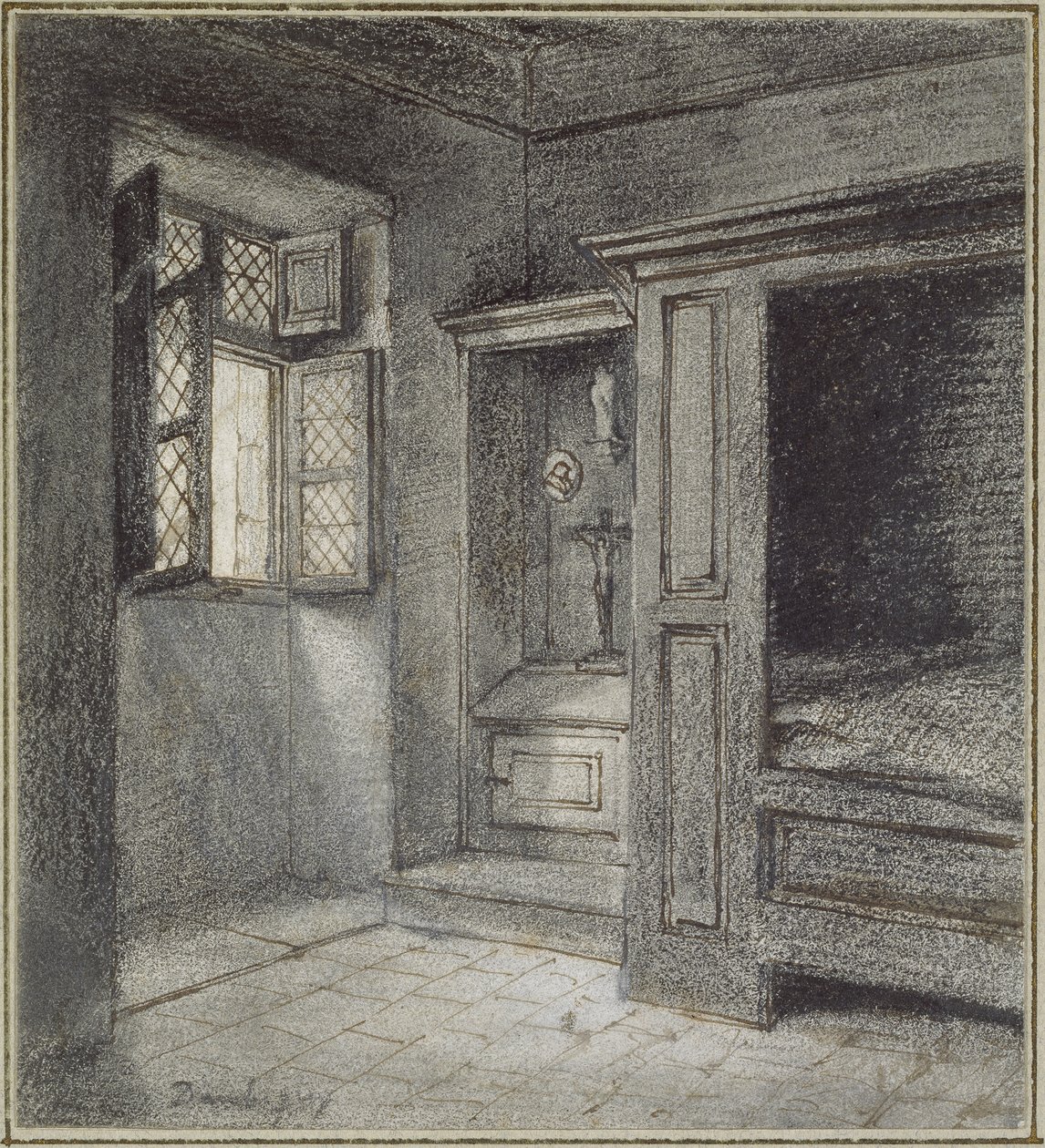 Interior of a Bedroom with a Sanctuary on the Left by Charles Francois Daubigny