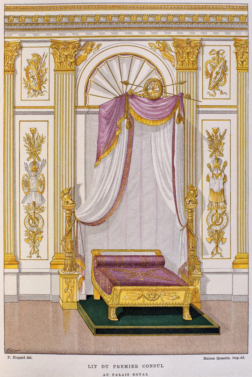 Bed of Napoleon I Bonaparte (1769-1821) First Consul at the Palais Royal, illustration from the 