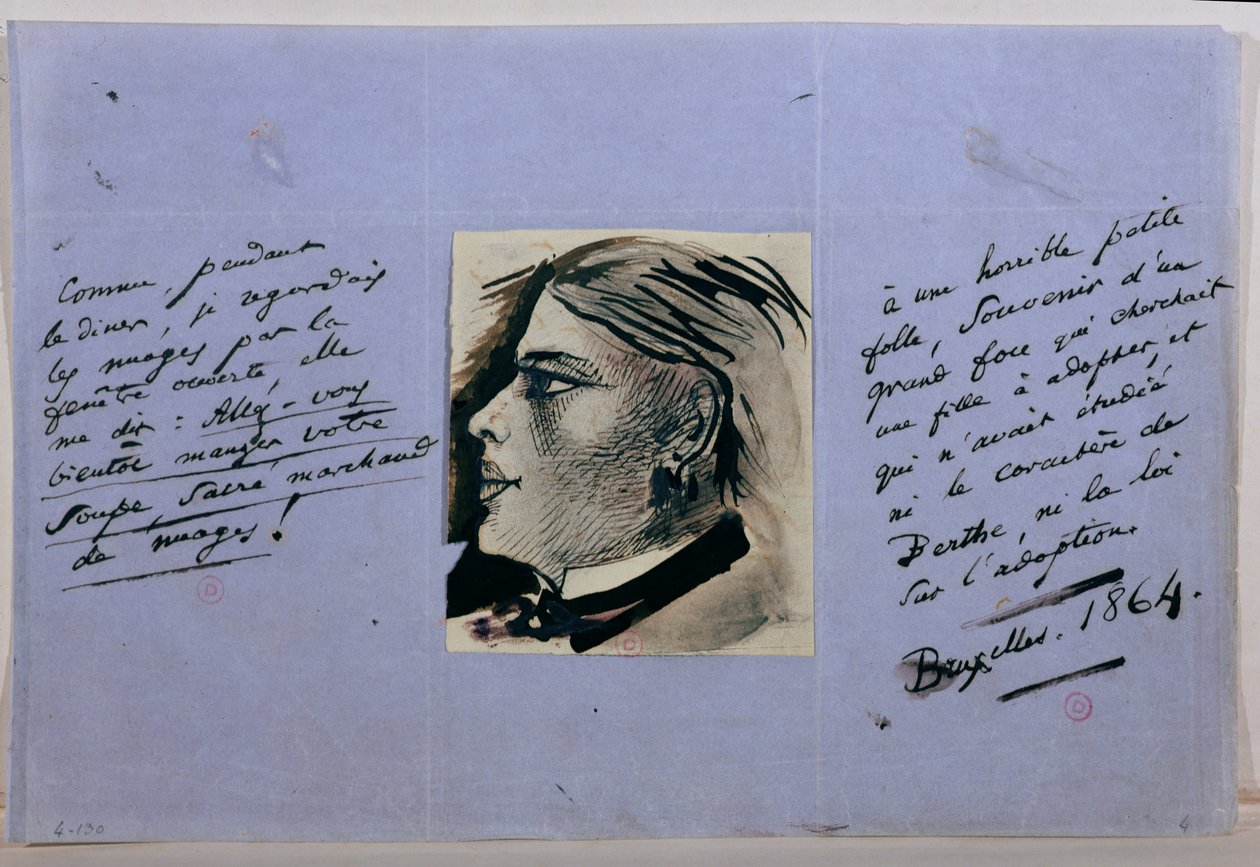Manuscript page with portrait of Berthe, Baudelaire