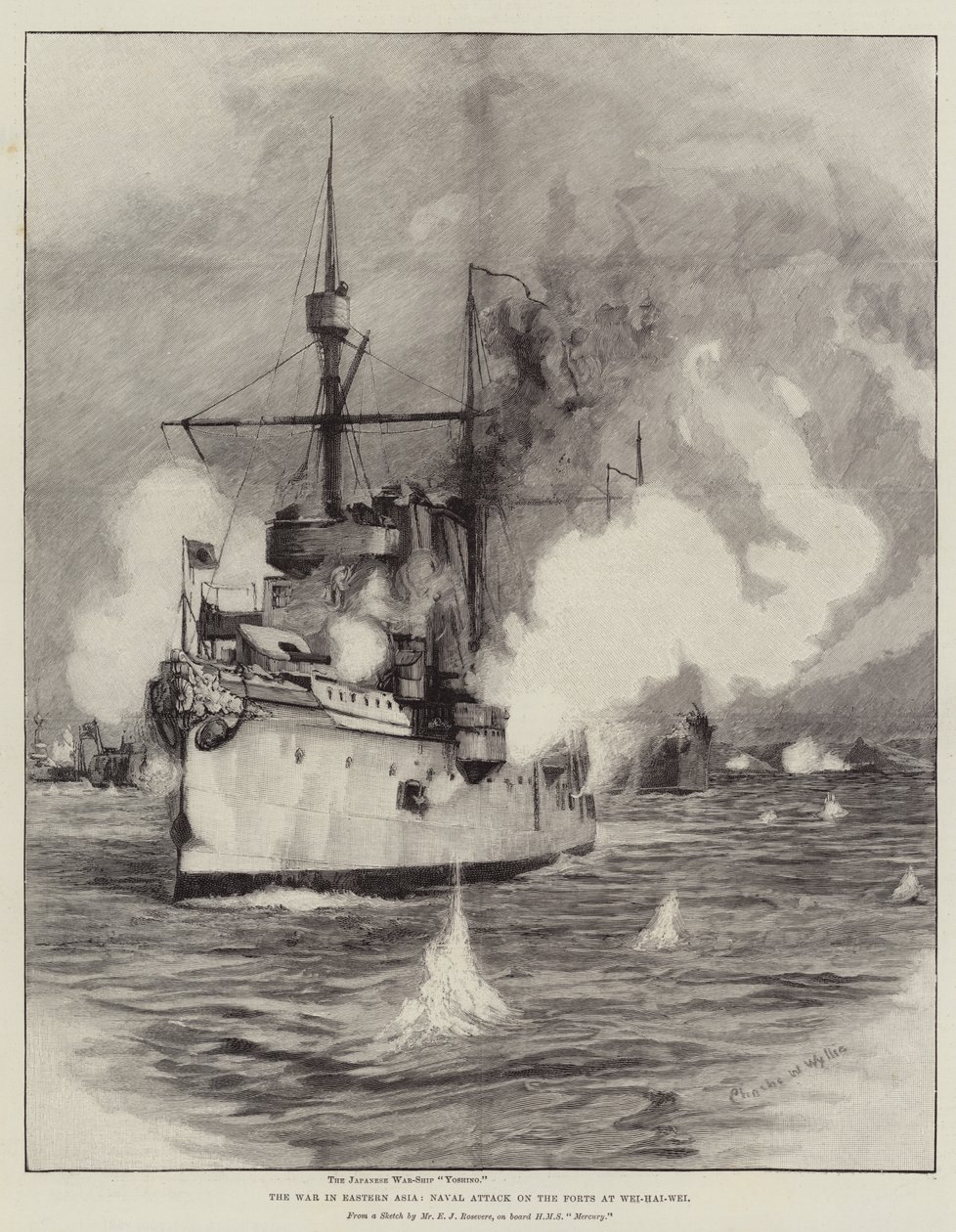 The War in Eastern Asia, Naval Attack on the Forts at Wei-Hai-Wei by Charles William Wyllie