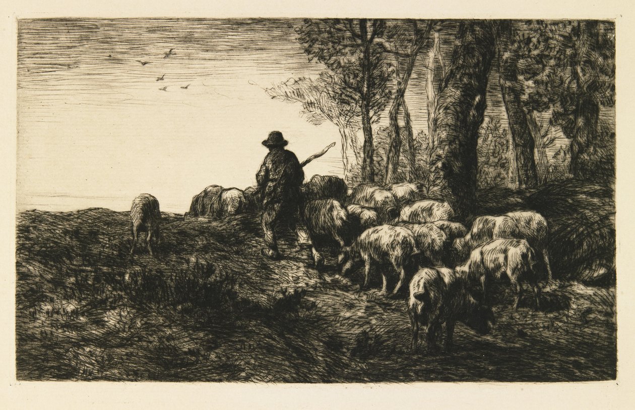 Herd of Pigs with Swineherd by Charles Emile Jacque