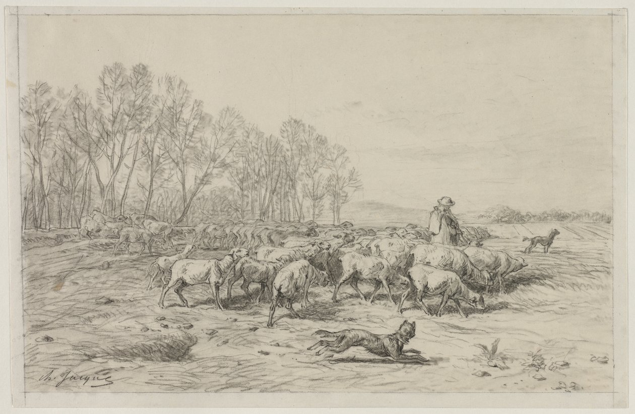 Landscape with a Flock of Sheep by Charles Emile Jacque