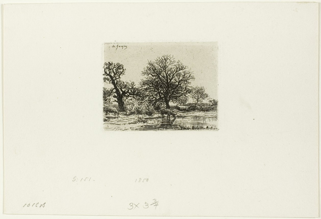 Trees and Cows near a Pond by Charles Emile Jacque