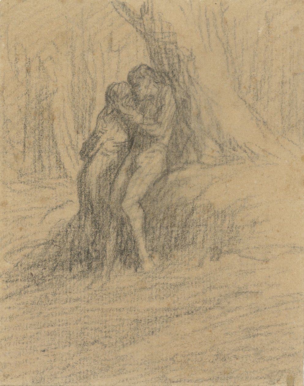 Courting Peasant Couple Under a Large Tree by Charles Emile Jacque
