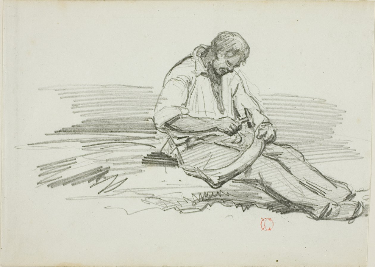 Man Mending Scythe by Charles Francois Daubigny