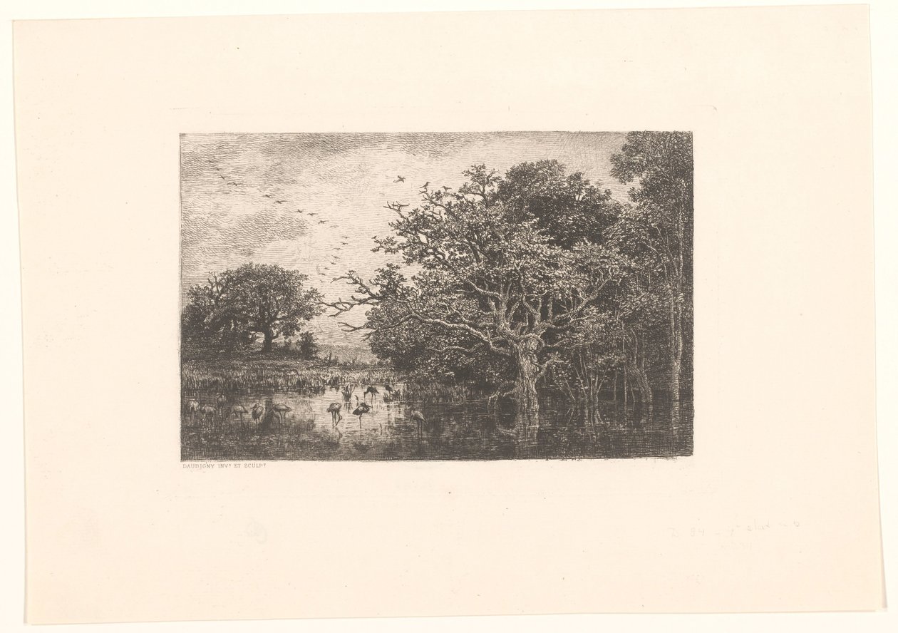 Marsh with Storks by Charles Francois Daubigny