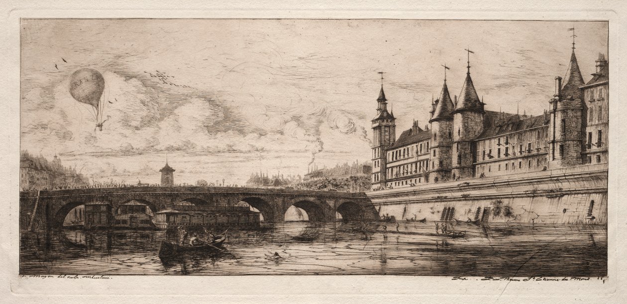 Etchings of Paris: The Exchange Bridge by Charles Meryon
