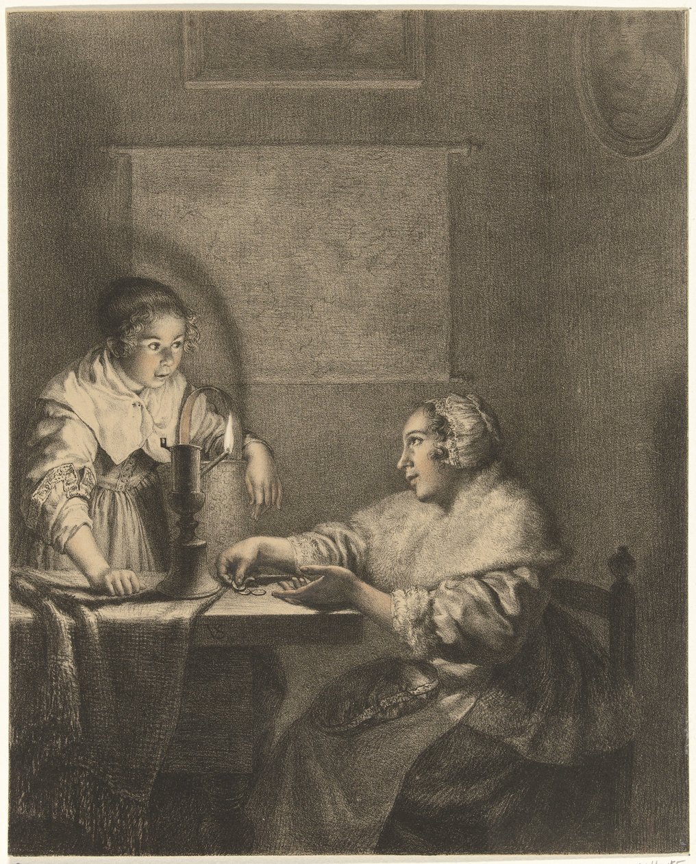 Interior with Lady and Maid by Candlelight by Christiaan Josi