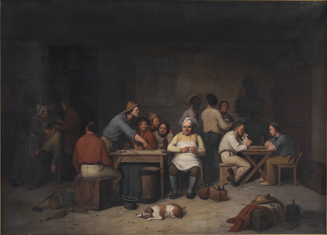 A Scene in the Brokkensbod Tavern by Christian Andreas Schleisner