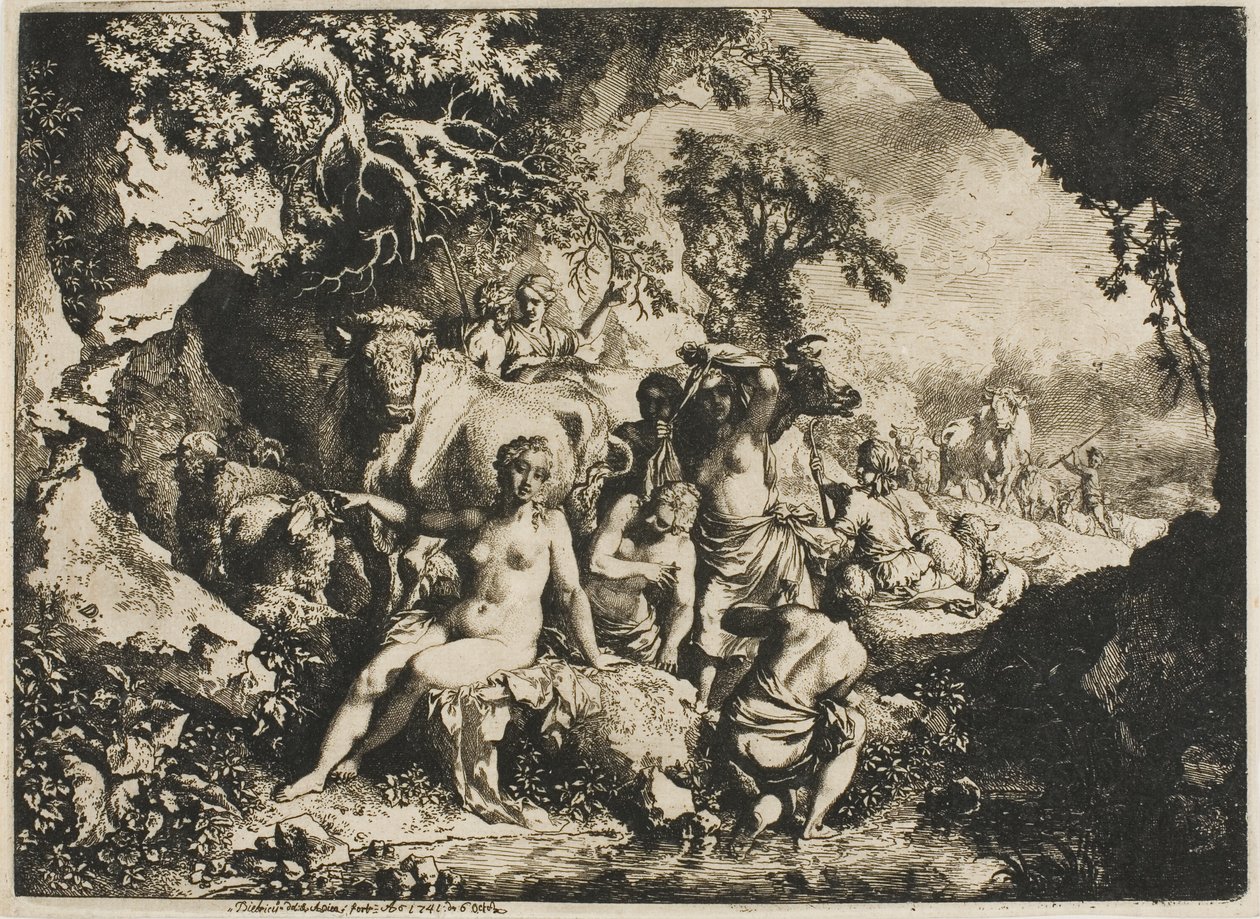 Nymphs Bathing Near a Cave by Christian Wilhelm Ernst Dietrich