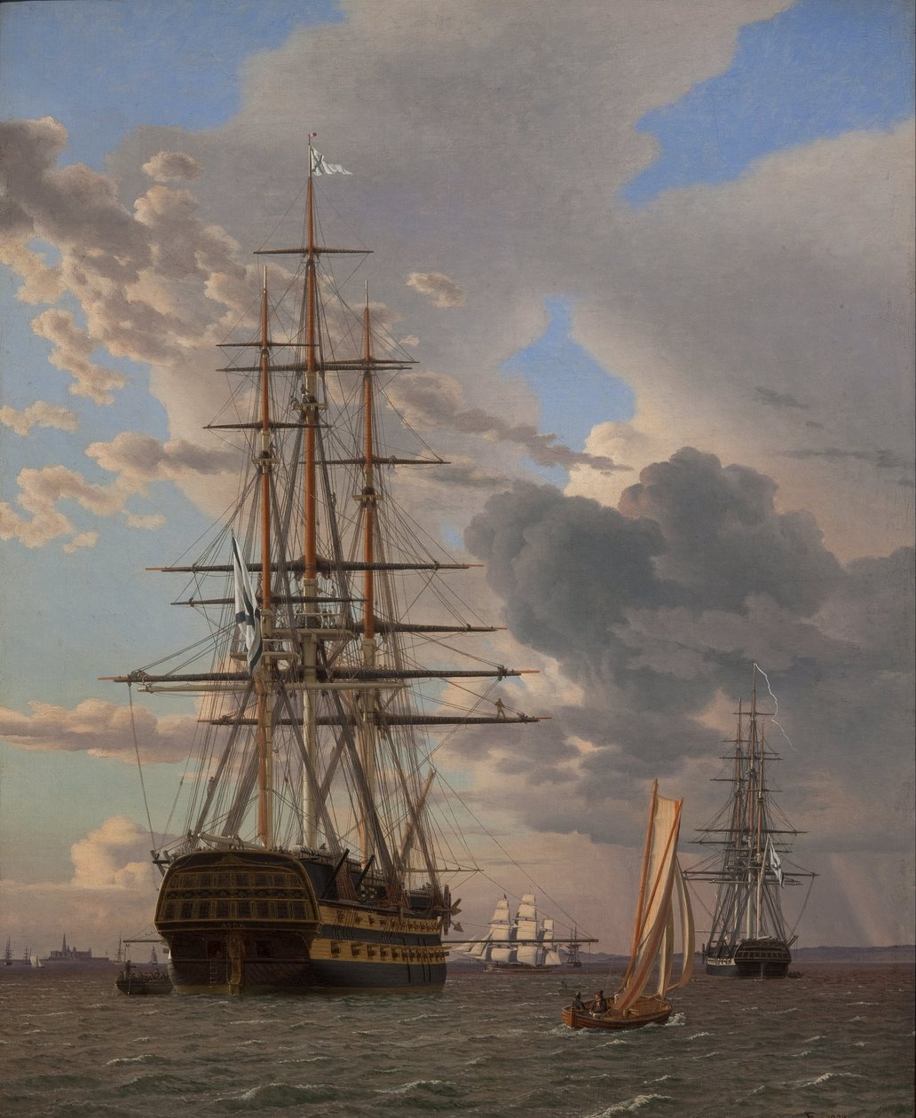 The Russian Ship of the Line Asow and a Frigate at Anchor in the Roads of Elsinore by Christoffer Wilhelm Eckersberg