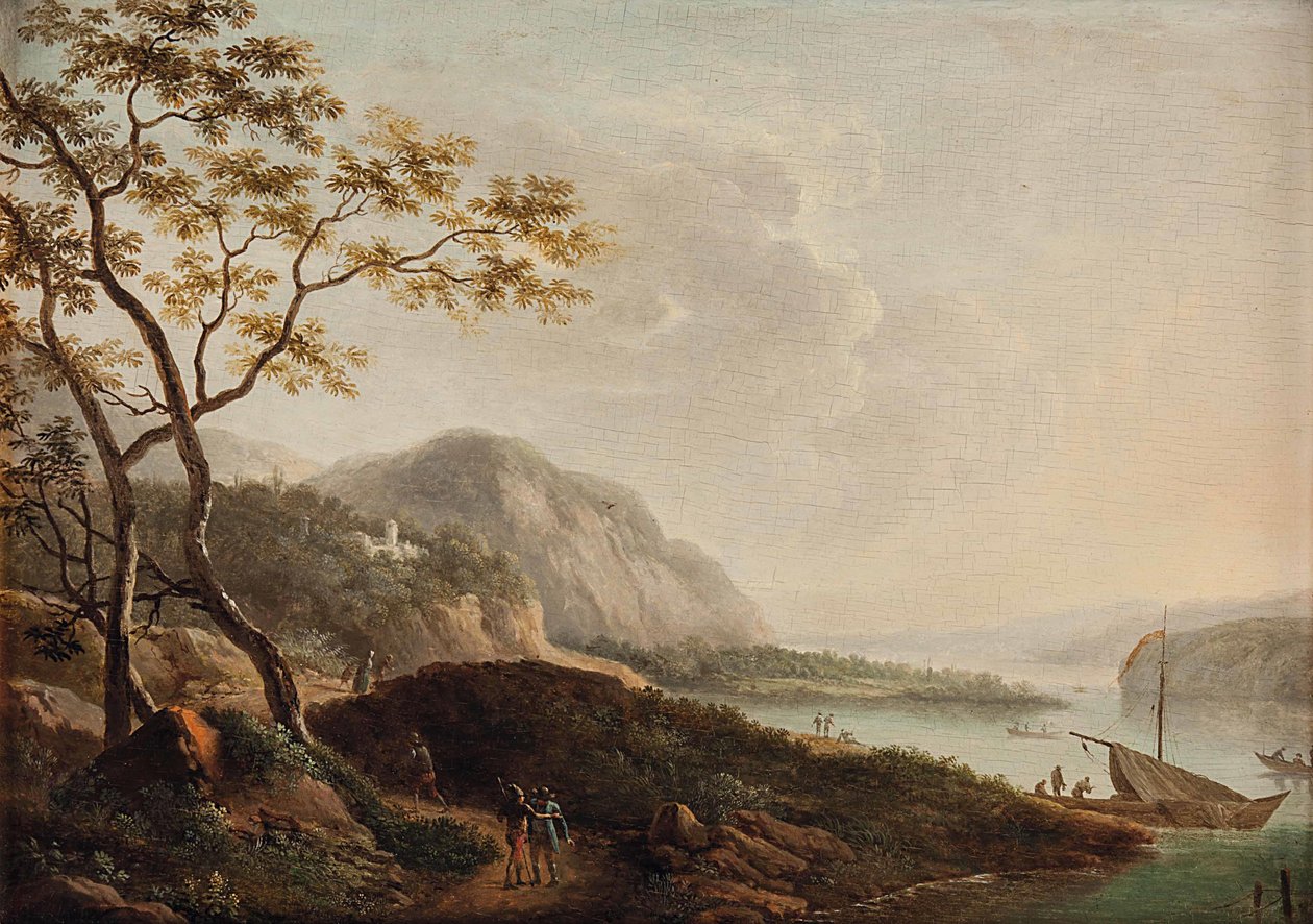 Southern Lake Landscape with Staffage by Circle of Jacob Philipp Hackert