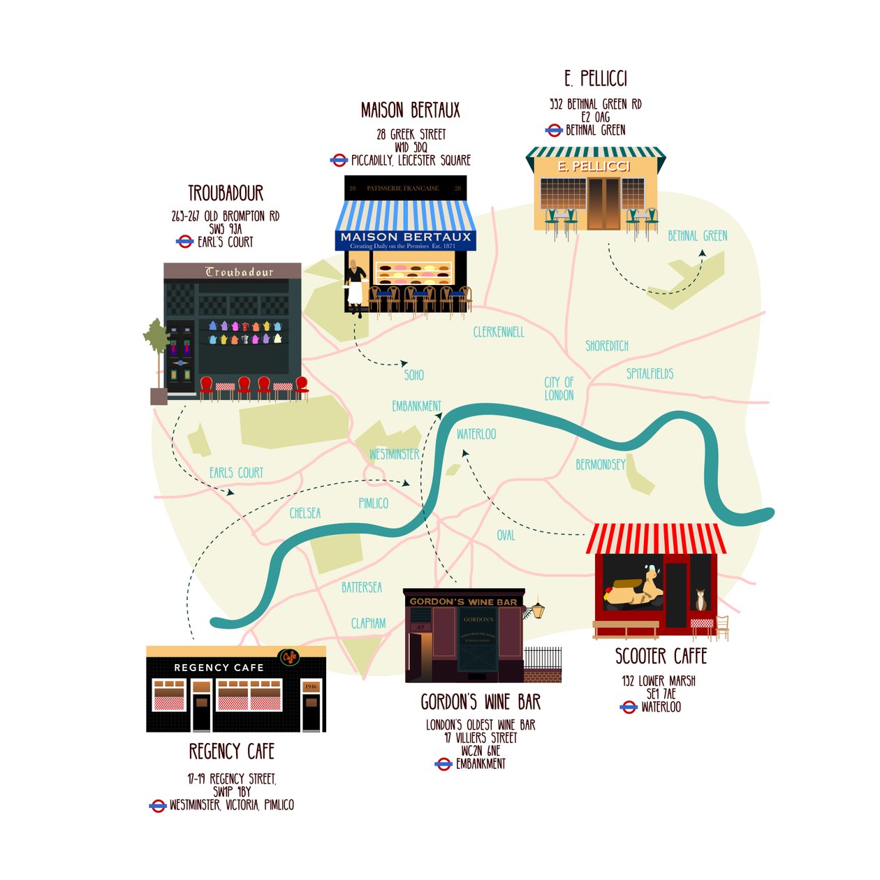Map of Unique London Eateries and Bars by Claire Huntley