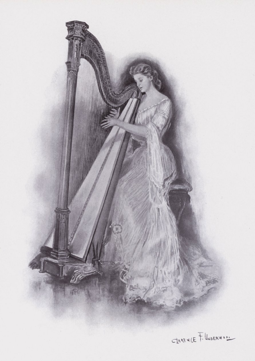 Woman Playing a Harp by Clarence F. Underwood