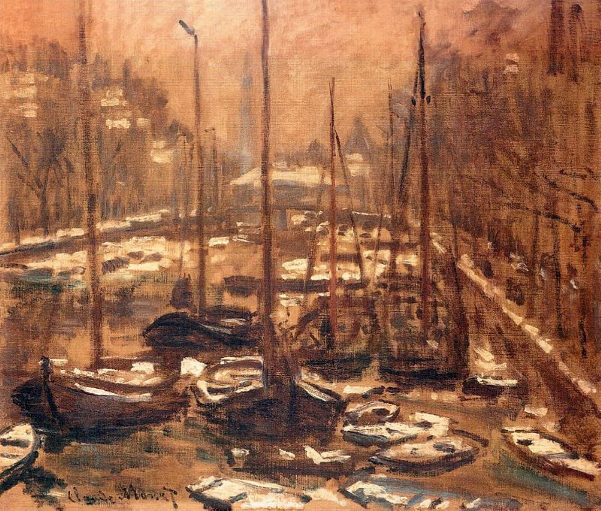 The Geldersekade of Amsterdam in Winter by Claude Monet