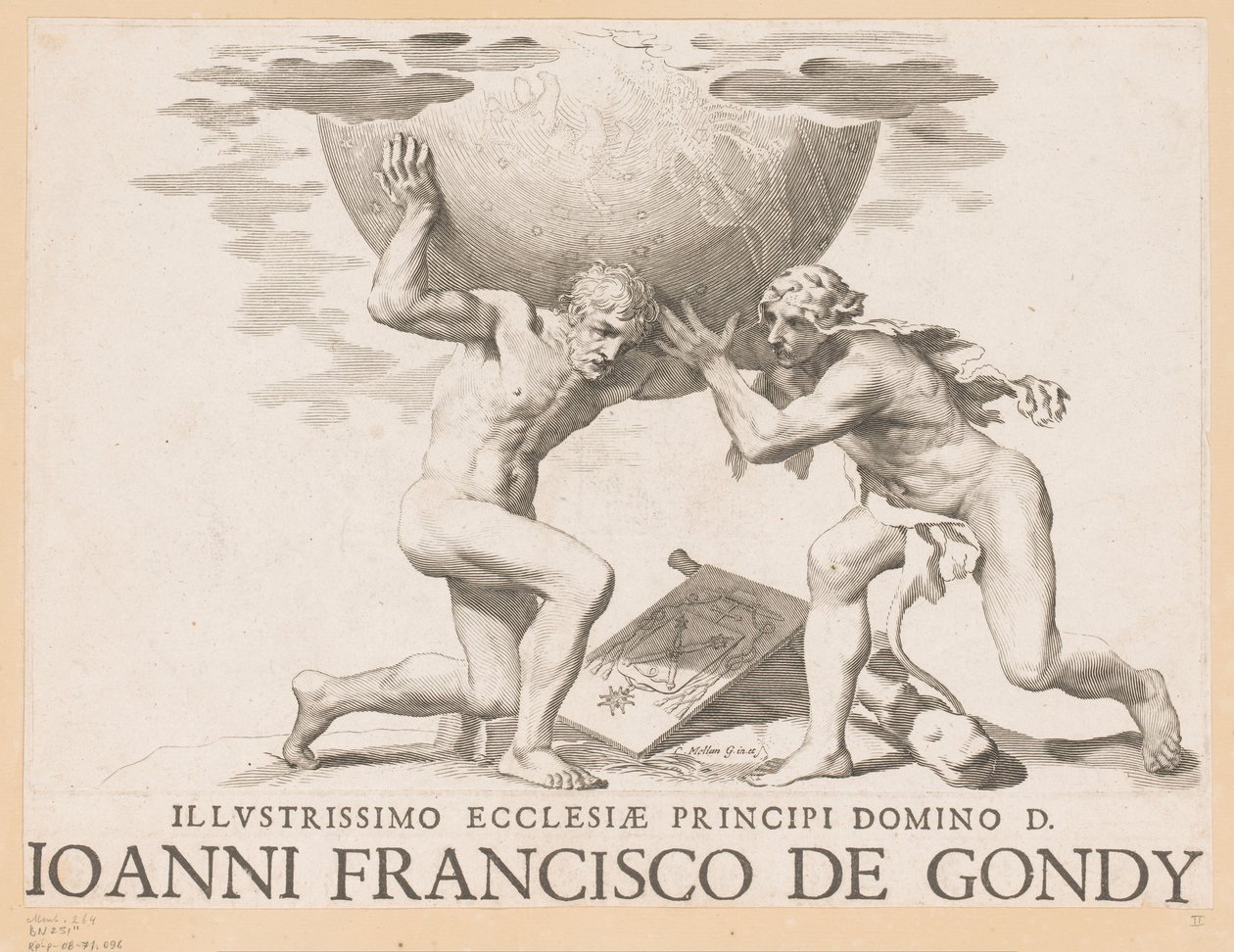 Atlas Gives the Celestial Sphere to Hercules by Claude Mellan