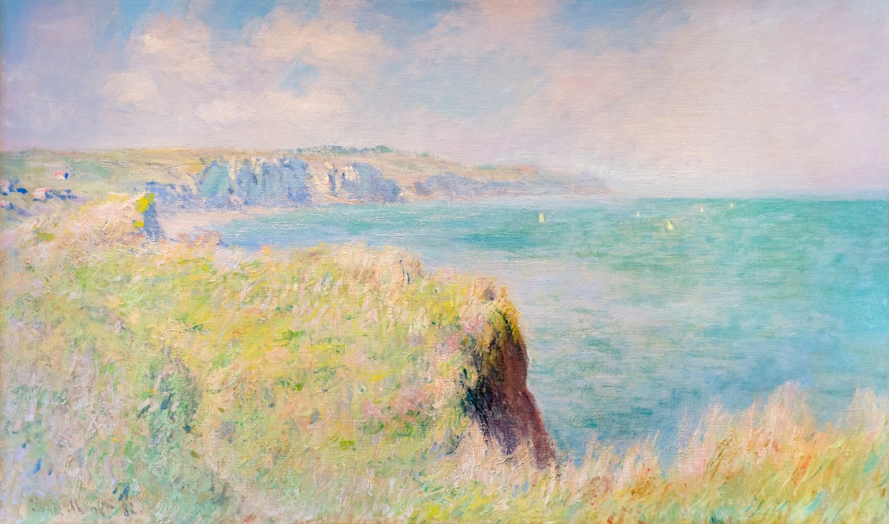 Cliffs and sailboats at Pourville by Claude Monet