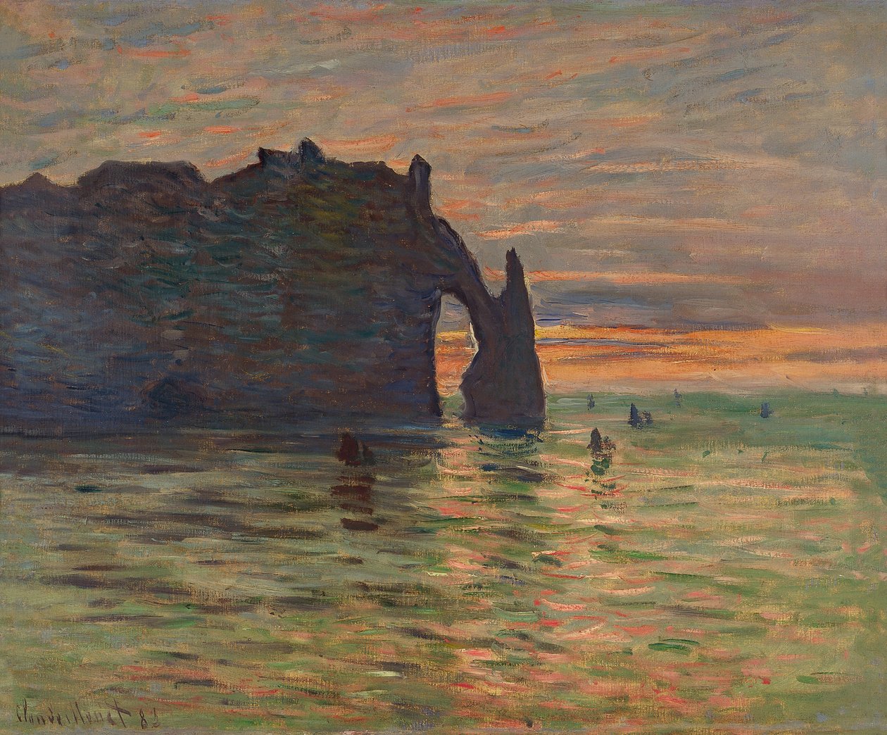 Sunset at Etretat by Claude Monet