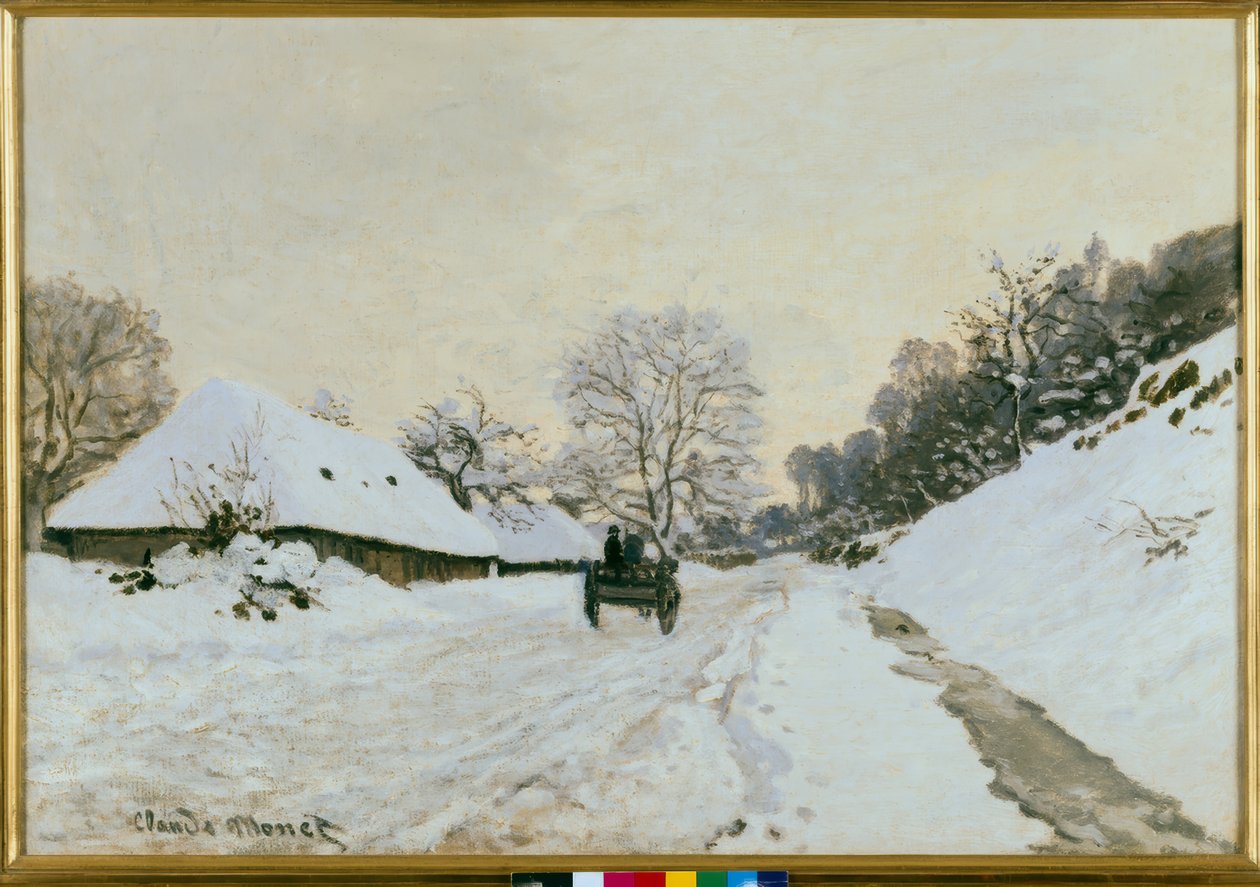 The Cart. Road Under the Snow in Honfleur by Claude Monet