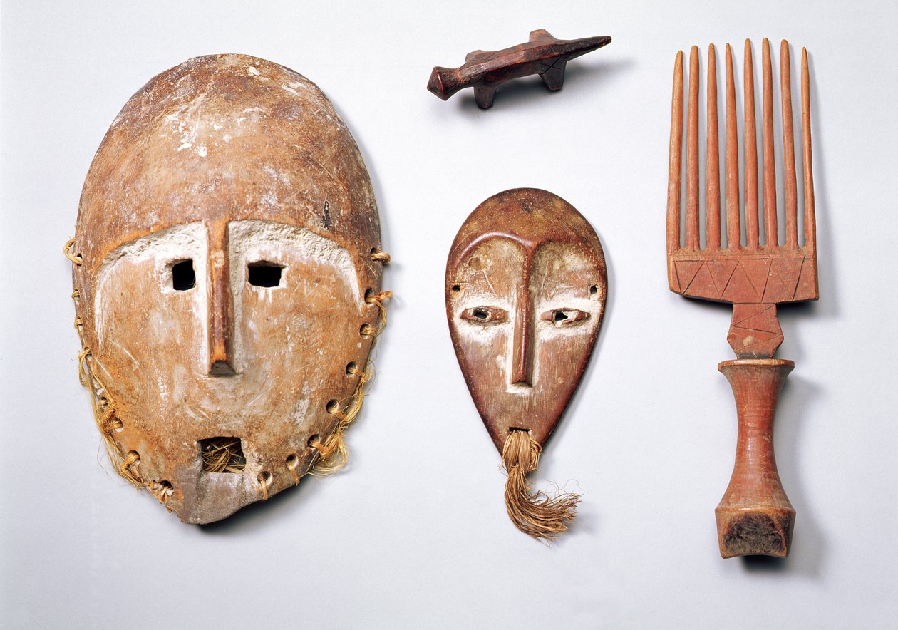 Lukungu Masks, Comb and Zoomorphic Figure by Congolese