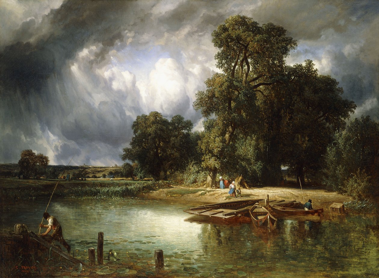 The Ferry Crossing by Constant Emile Troyon