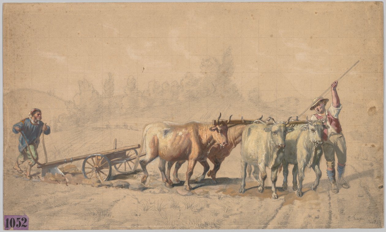 Four Oxen Pulling a Plough by Constant Troyon