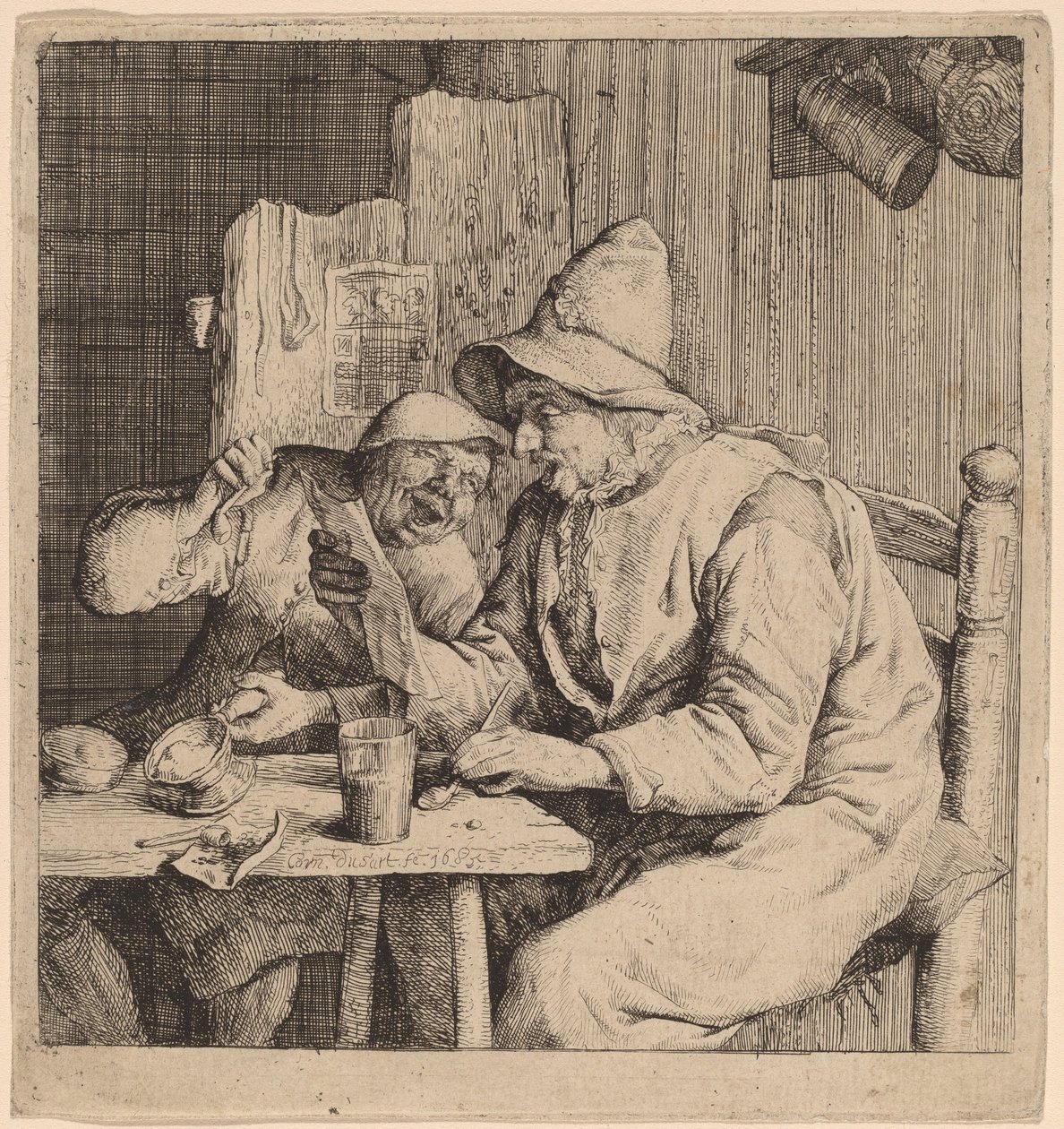 Two Peasants Singing by Cornelis Dusart