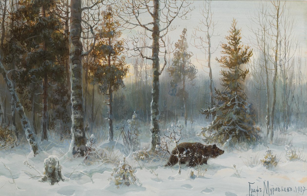 Winter Landscape with Bear, 1907 by Count Vladimir Leonidovich Muravyov