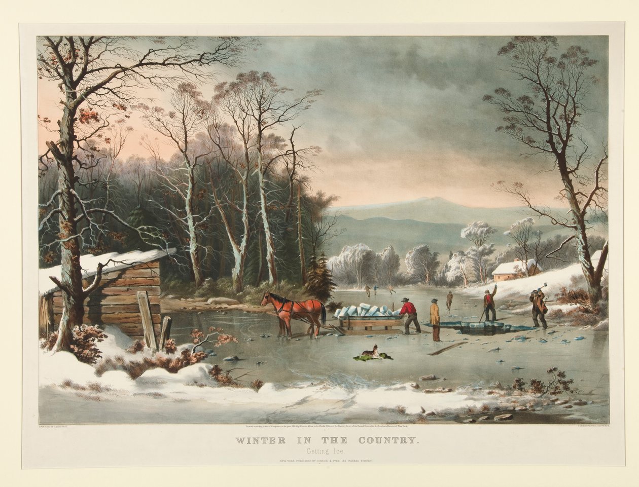Winter in the Country. Getting Ice by Currier and Ives