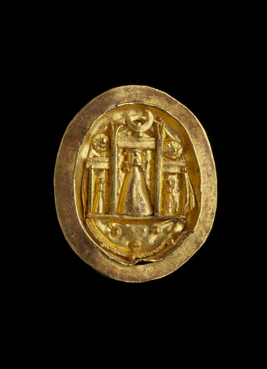 Gold finger ring with setting showing the shrine of Aphrodite at Paphos, Roman Period (Cyprus) c.50 BC-330 AD by Cypriot