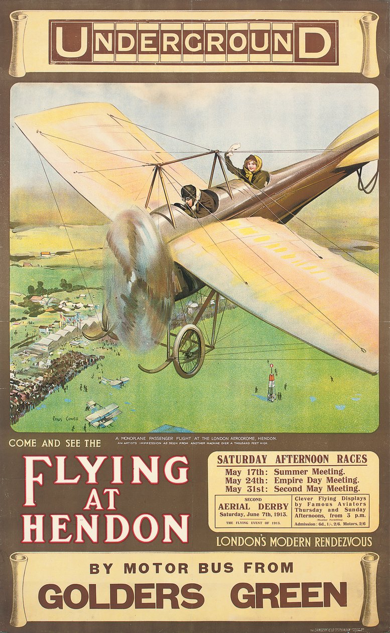 Flying at Hendon, an advertising poster (1914) by Cyrus Cuneo