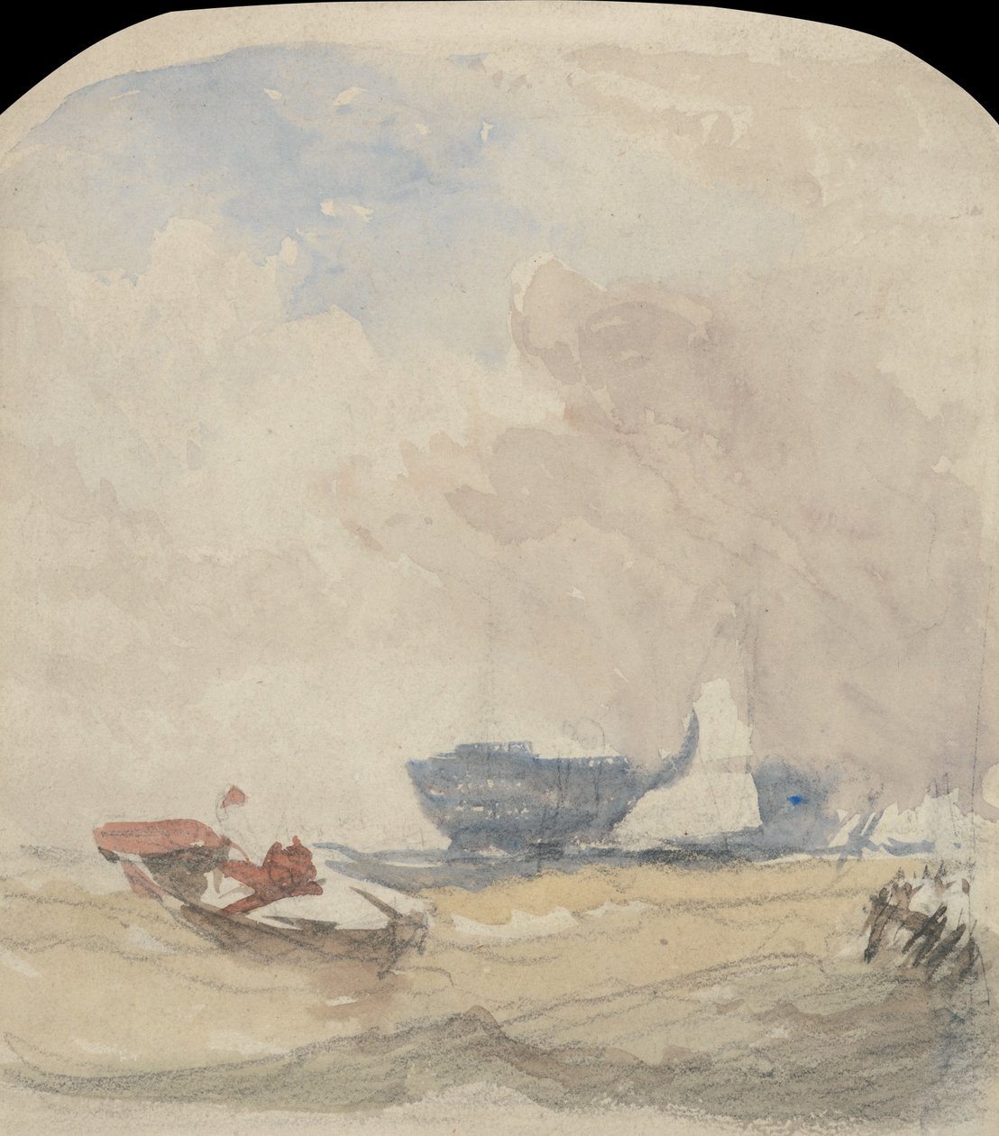 Sea Study with Hulk, Sailing Boat and Rowing Boat by David Cox