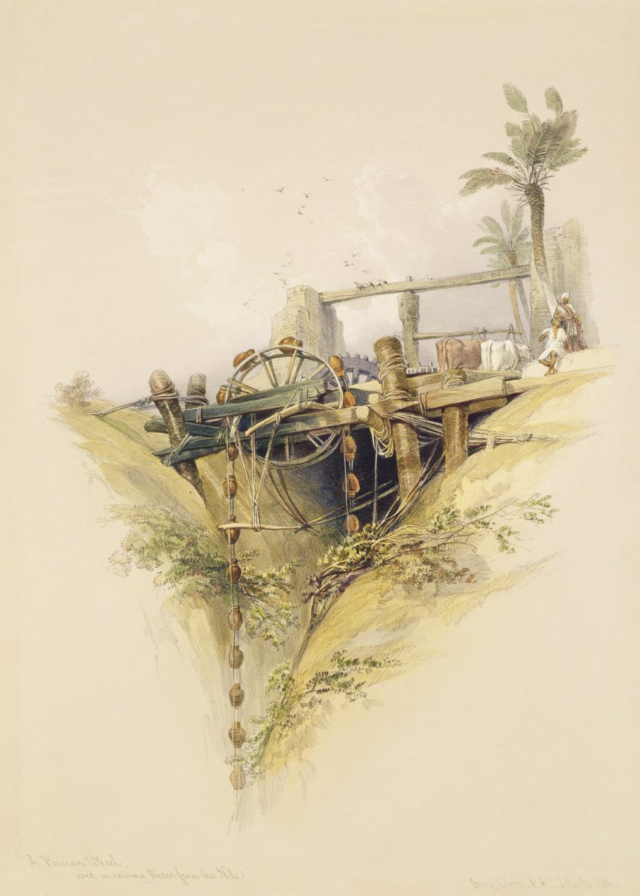 A Persian Water Wheel, used in raising water from the Nile, from Egypt and Nubia, Vol.1 by David Roberts