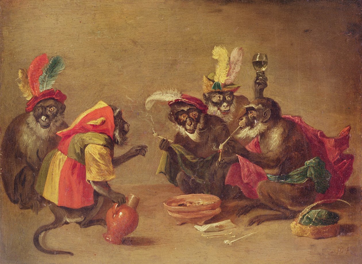 Monkeys Smoking and Drinking by David Teniers the Younger