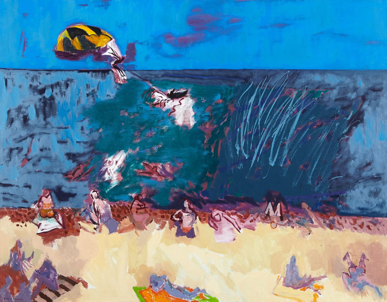 Beach with Paraglider by David Alan Redpath Michie