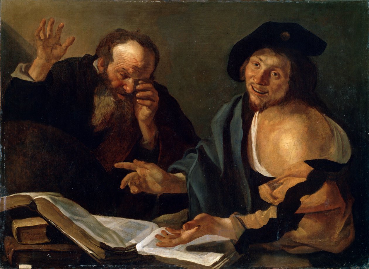 Heraclitus and Democritus, early 17th century by Dirck van Baburen