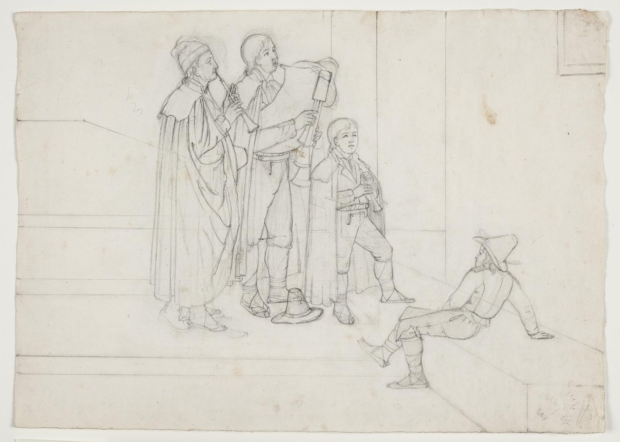 Three Musicians (Pifferari) and a Young Listener by Ditlev Blunck