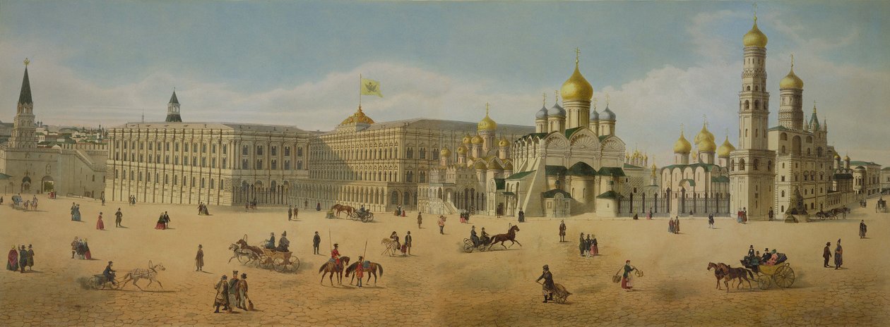 The Great Kremlin Palace and the Cathedrals of the Annunciation and of the Archangel, from a panorama of Moscow, engraved by Philippe Benoist and Aubrun, pub. by Lemercier, c.1840 by Dmitri Indieitzeff