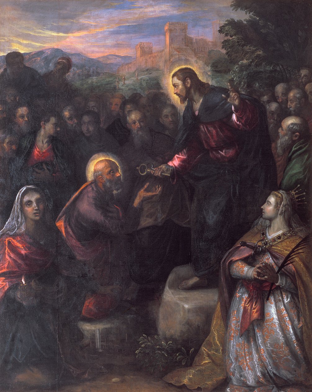Christ Delivering the Keys to St. Peter with St. Jacinta and St. Justina of Padua by Domenico Robusti Tintoretto