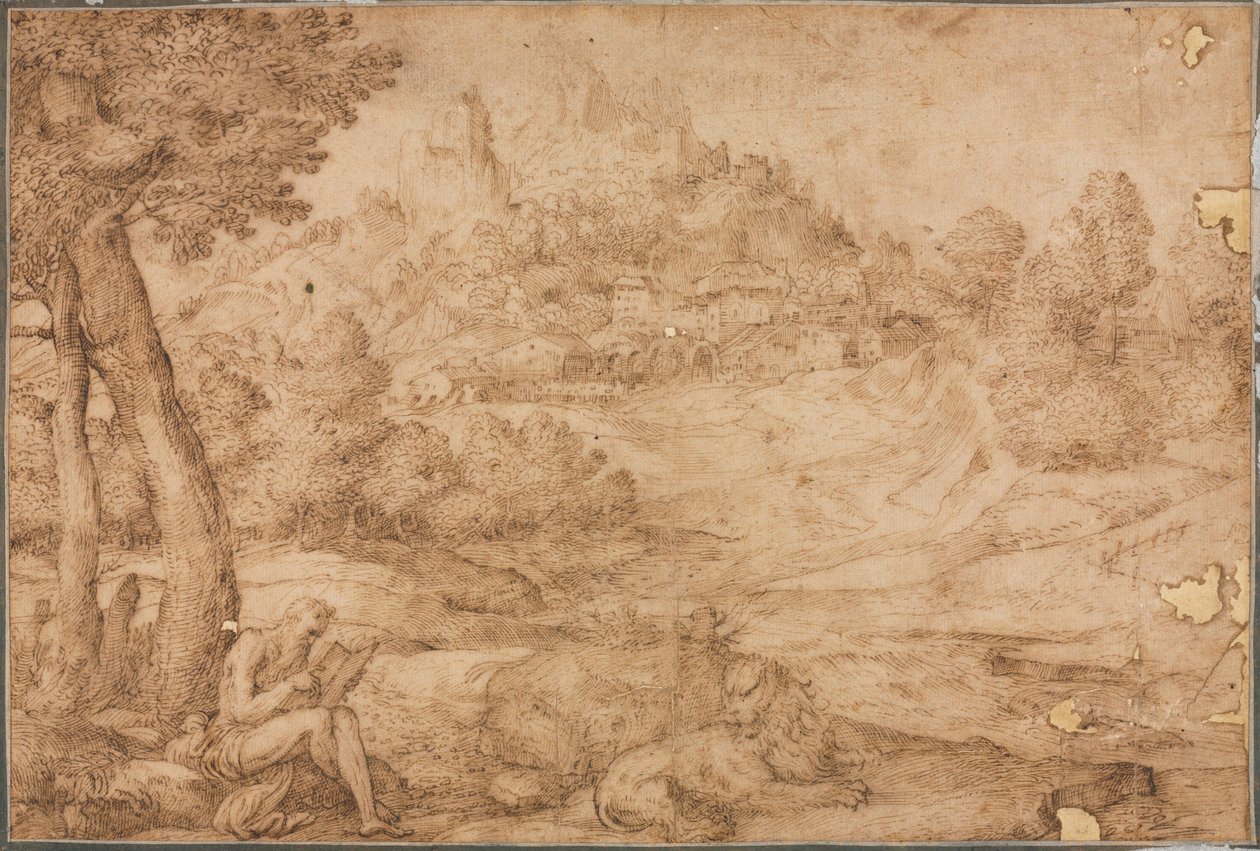 Saint Jerome in a Landscape by Domenico Campagnola