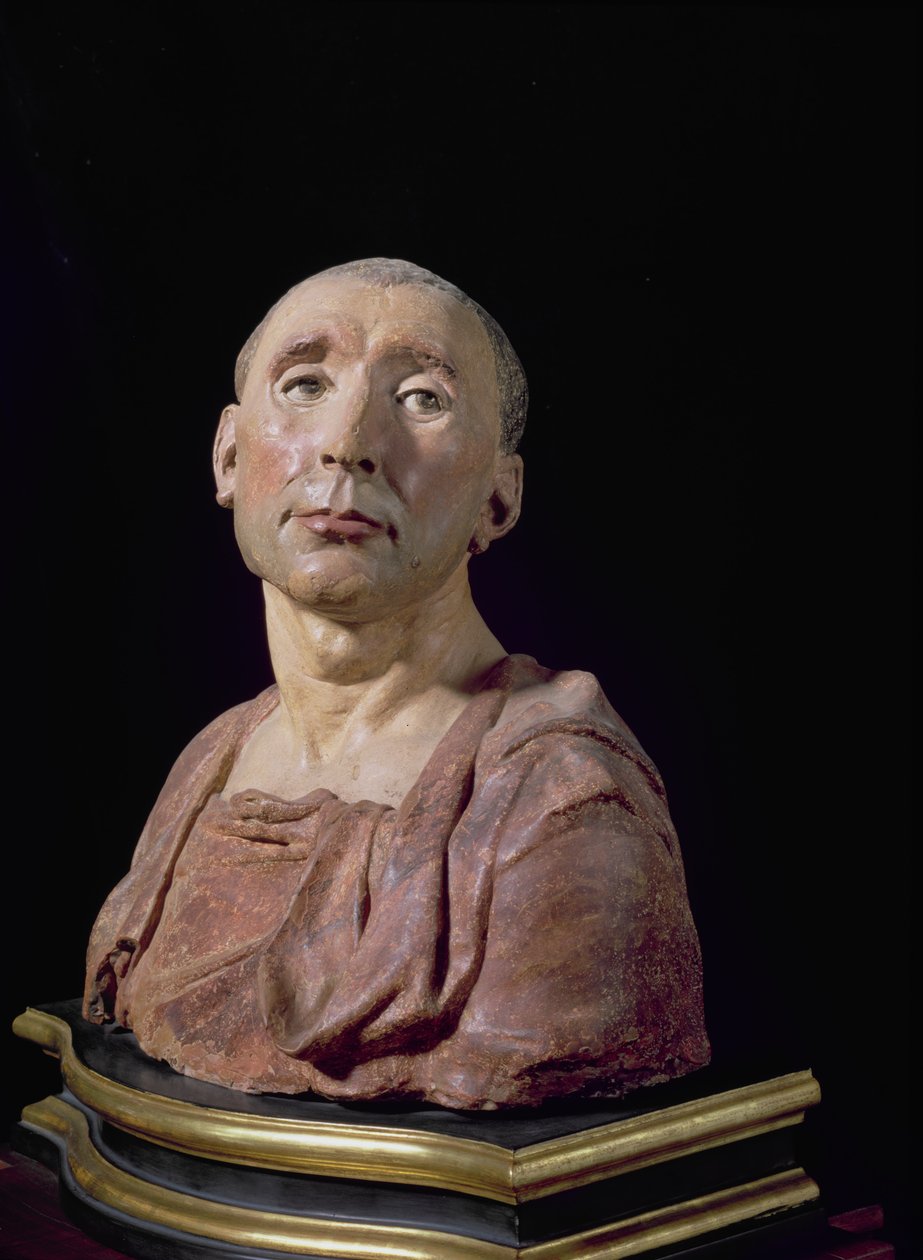 Portrait bust of the condottiere Niccolo da Uzzano (1359-1431) (polychrome terracotta) by Donatello