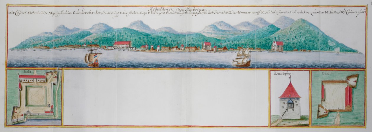 Coloured view of Amboyna by Dutch School