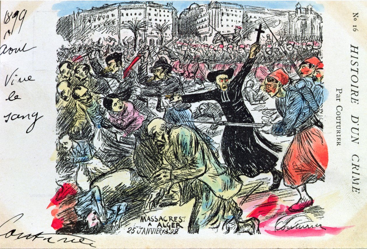 Postcard Depicting the Massacre of the Jews in Algiers, 25th January 1899 by E. Couturier
